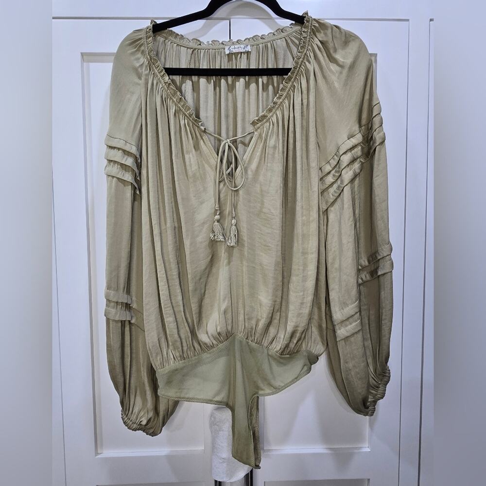 Free People Olive Green Long Sleeve Thong Bodysuit - Small - Picture 11 of 16